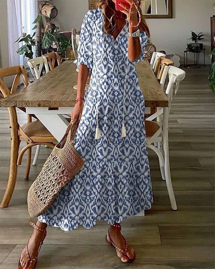 BARILA V-Neck Geometric Print Maxi Dress - Elena Harper