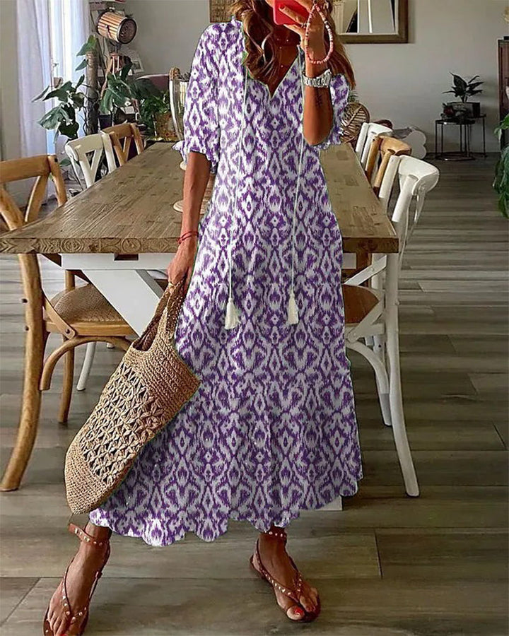 BARILA V-Neck Geometric Print Maxi Dress - Elena Harper