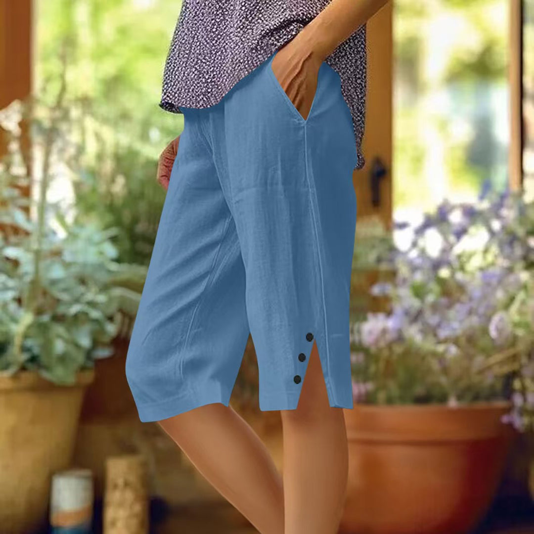 Solid Color Women's Capri Pants with Side Pockets