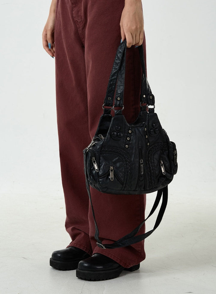 Taranta - Black Shoulder Bag with Studs