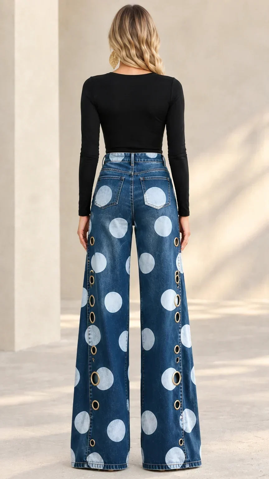 Alia Premium Polka-Dot Wide-Leg Jeans - Elena Harper