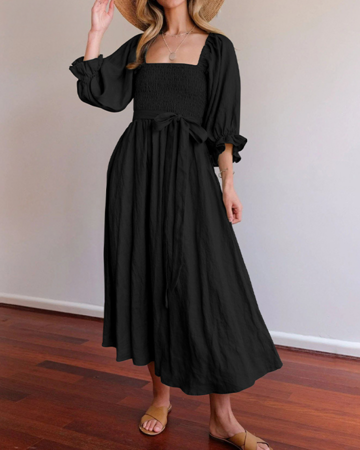 Aviana Elegant Reversible Puff Sleeve Maxi Dress - Elena Harper