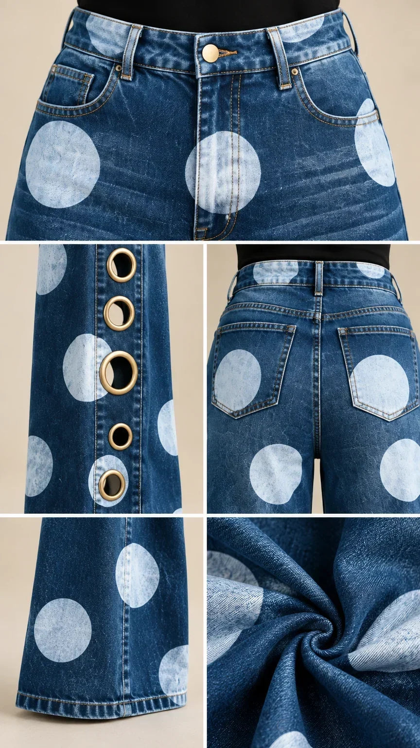 Alia Premium Polka-Dot Wide-Leg Jeans - Elena Harper