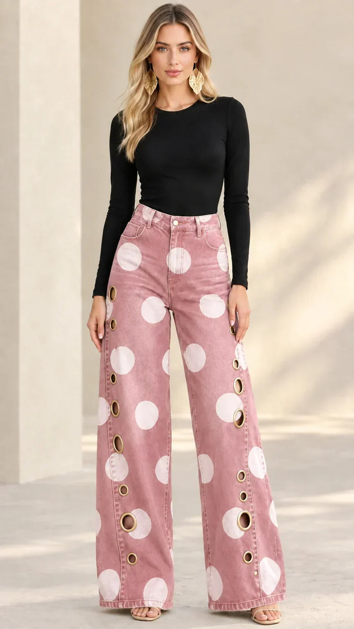 Alia Premium Polka-Dot Wide-Leg Jeans - Elena Harper