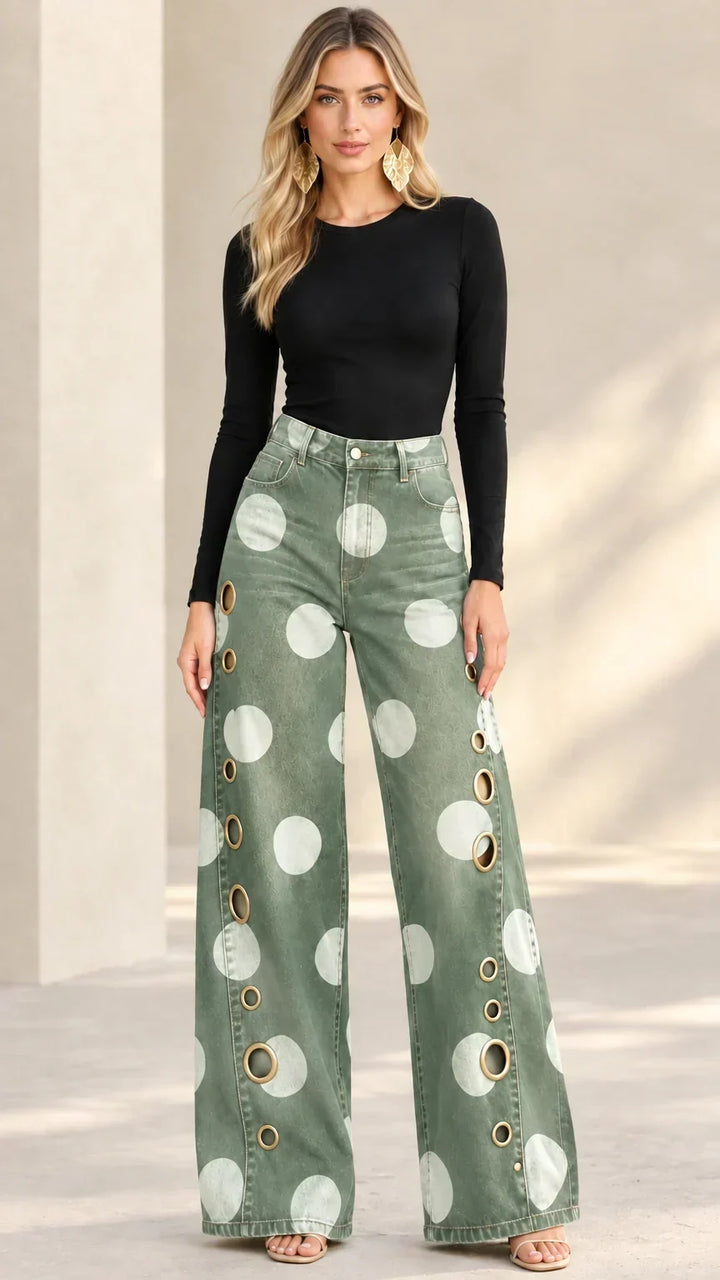 Alia Premium Polka-Dot Wide-Leg Jeans - Elena Harper