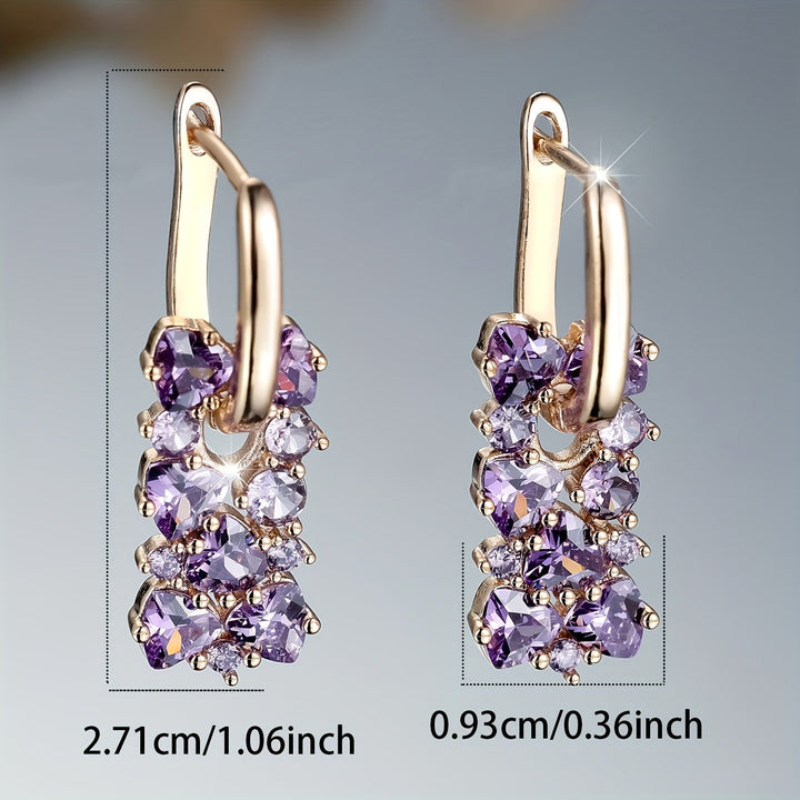 Elegant Purple Zirconia Gold Plated Hoop Earrings - Elena Harper