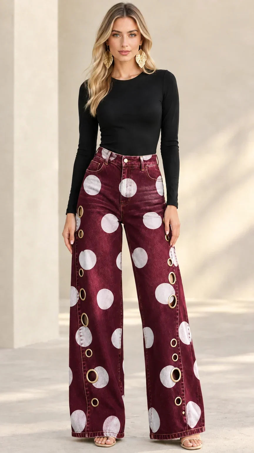 Alia Premium Polka-Dot Wide-Leg Jeans - Elena Harper