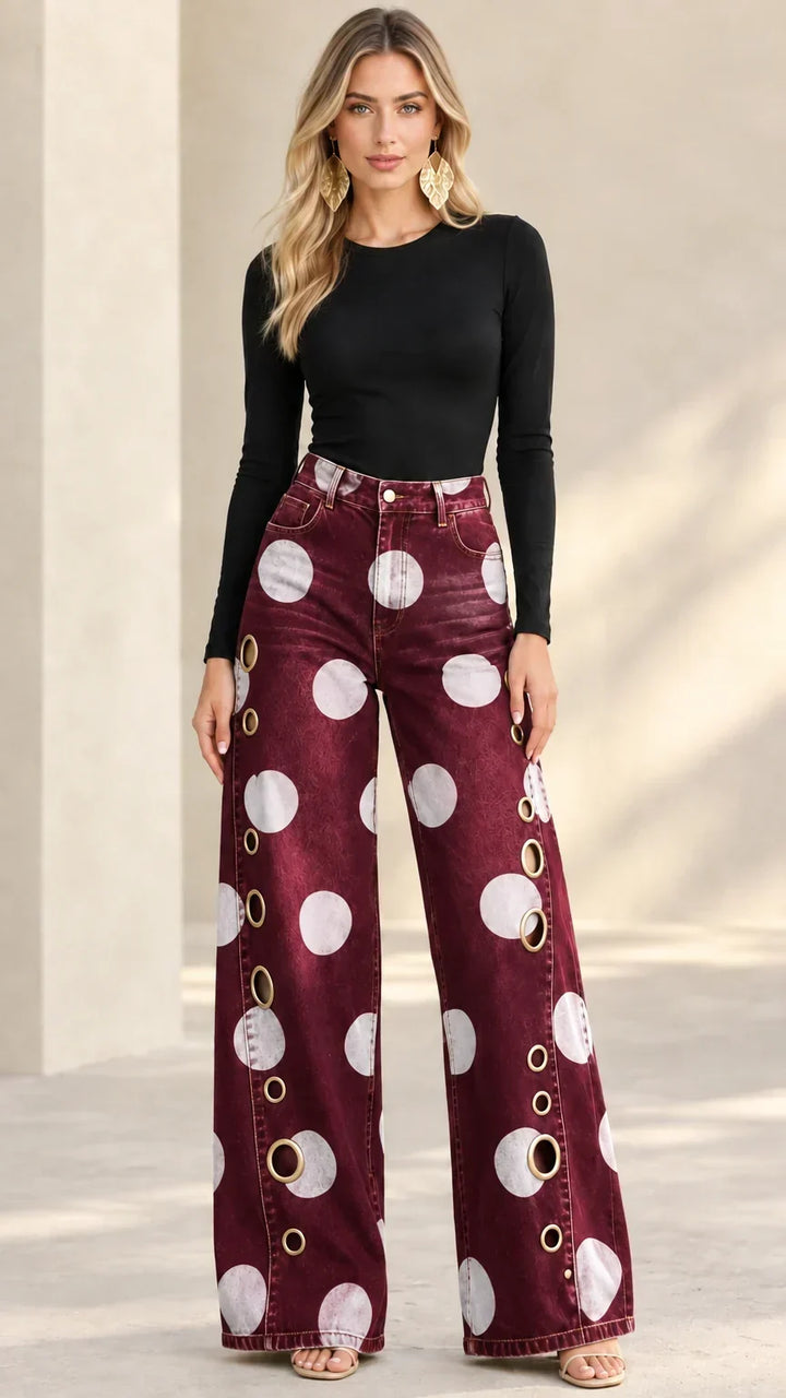Alia Premium Polka-Dot Wide-Leg Jeans - Elena Harper