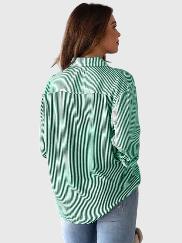 Ladies Striped Blouse with Bow and Collar