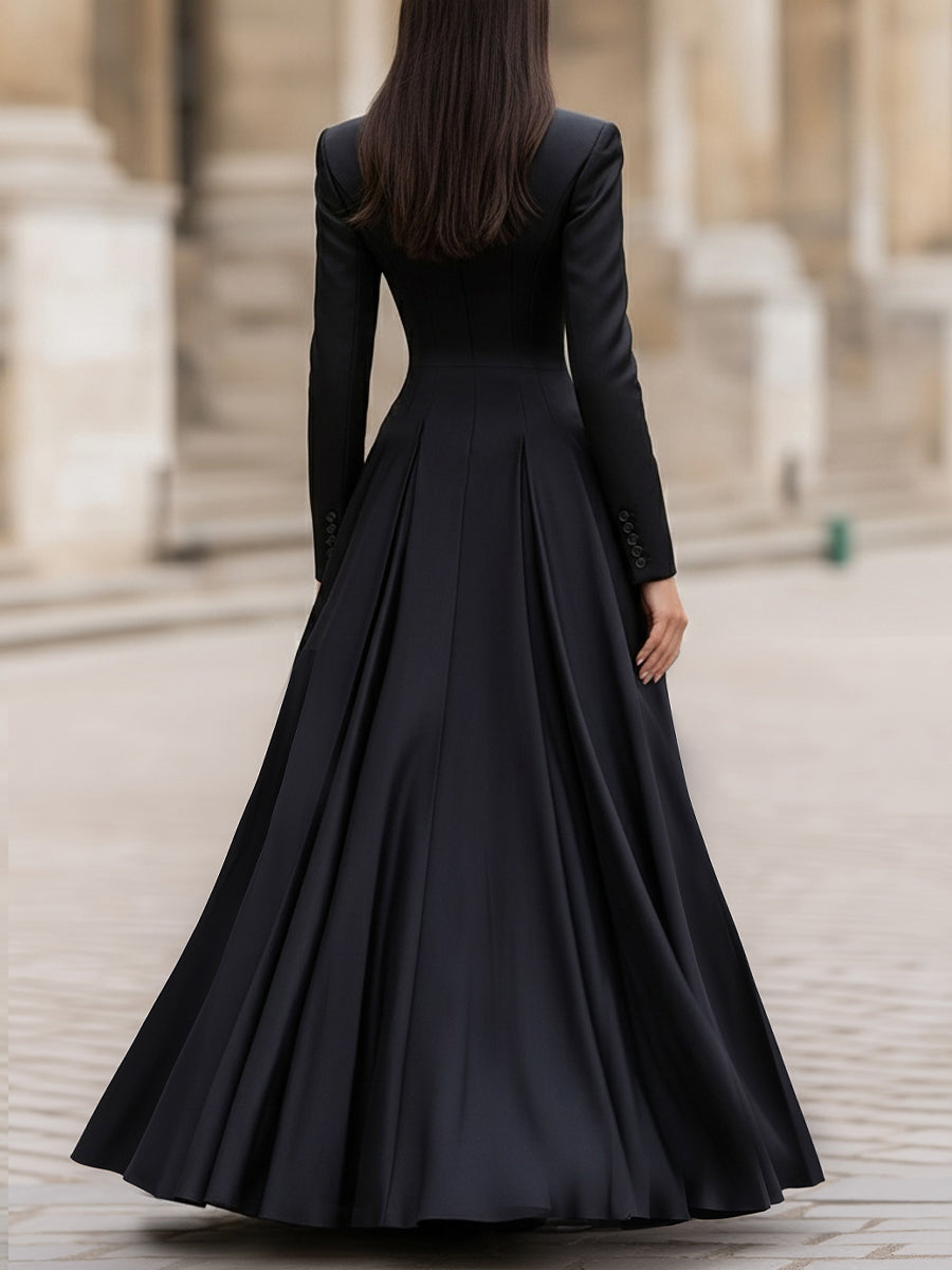 Elegant Tailored Waist Long-Sleeve Maxi Dress - Elena Harper
