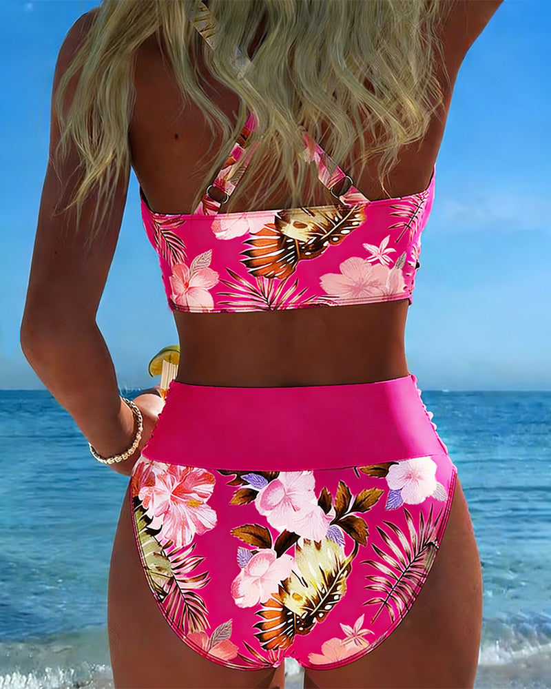 Bikini with Contrasting Floral Print and Split - Elena Harper