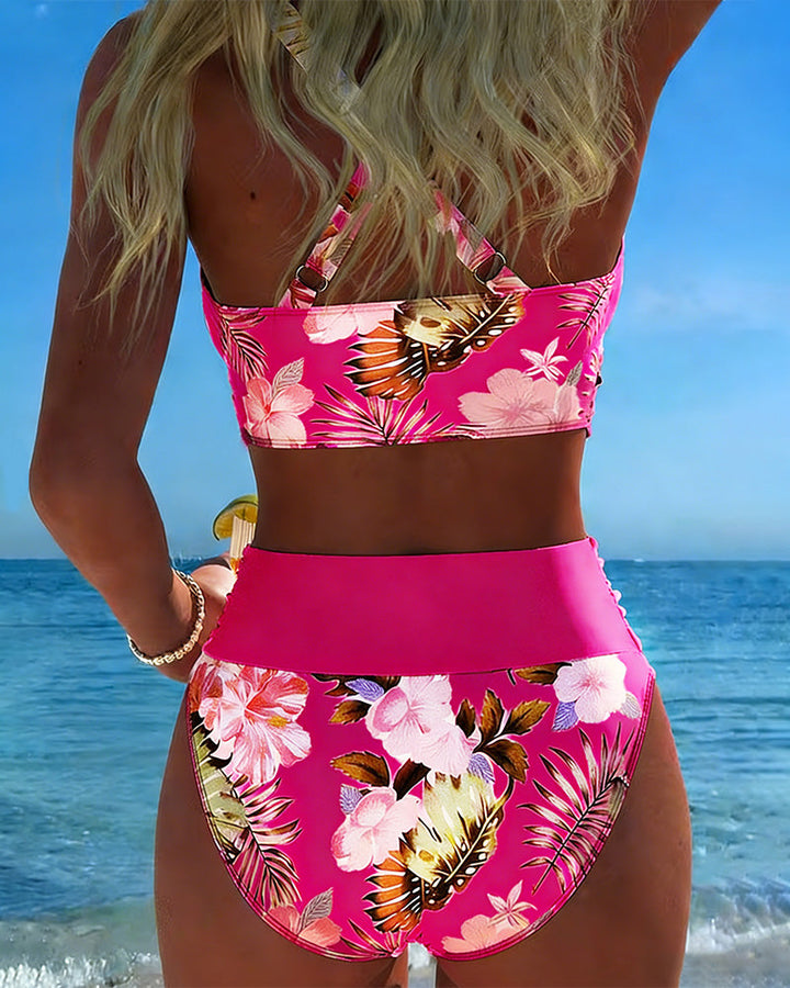 Bikini with Contrasting Floral Print and Split - Elena Harper