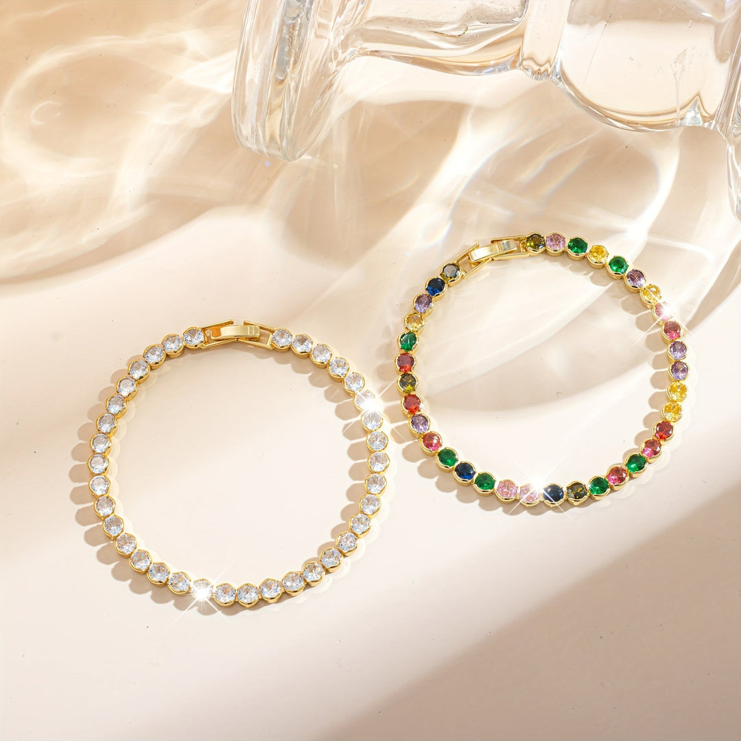 Elegant Multicolor Gemstone Gold Plated Tennis Bracelet - Elena Harper