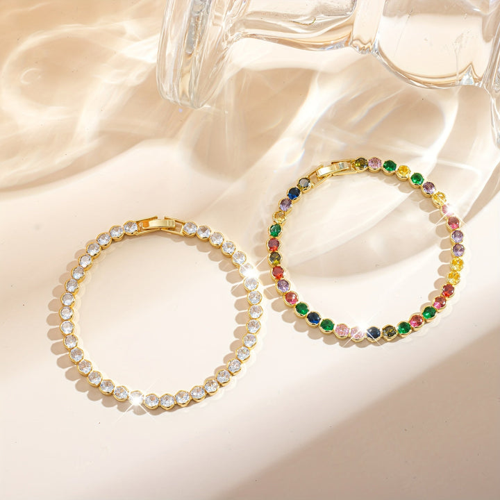 Elegant Multicolor Gemstone Gold Plated Tennis Bracelet - Elena Harper