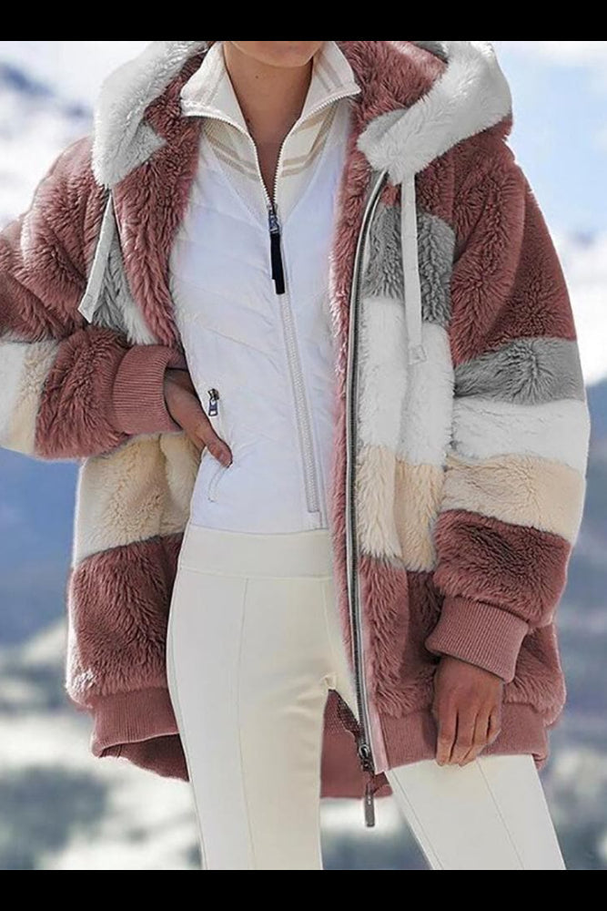 Women's Hooded Fleece Jacket with Color Blocks