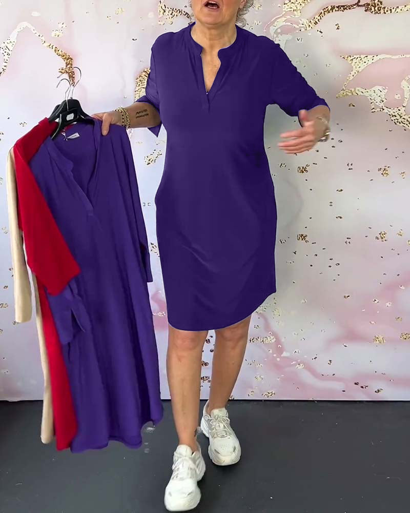 Olivia Comfortable Casual Dress with Solid V-neck - Elena Harper
