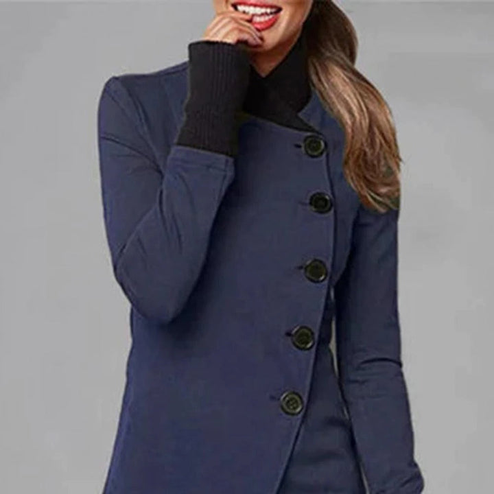 Women's Jacket with Long Sleeves, Stand-Up Collar, and Buttons