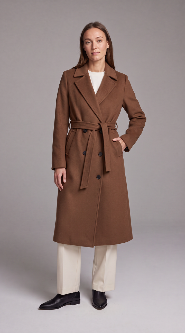 Double Breasted Longline Coat With Belt