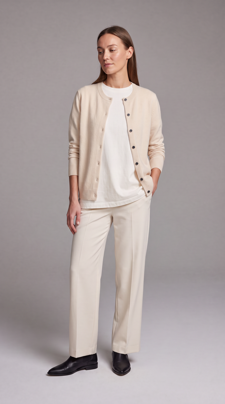 Beige Ribbed Cardigan Office Style