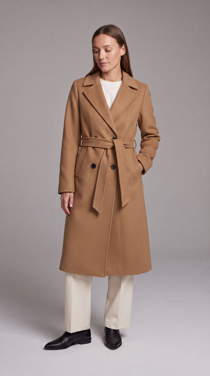 Double Breasted Longline Coat With Belt
