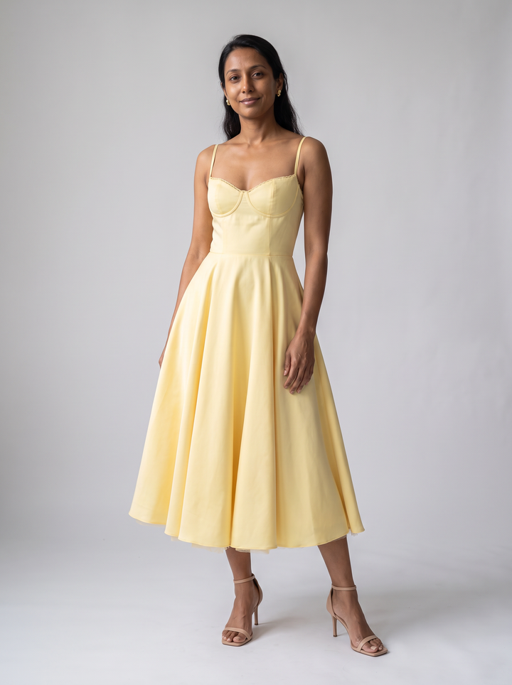 Yellow Tulle Midi Dress Wedding Guest