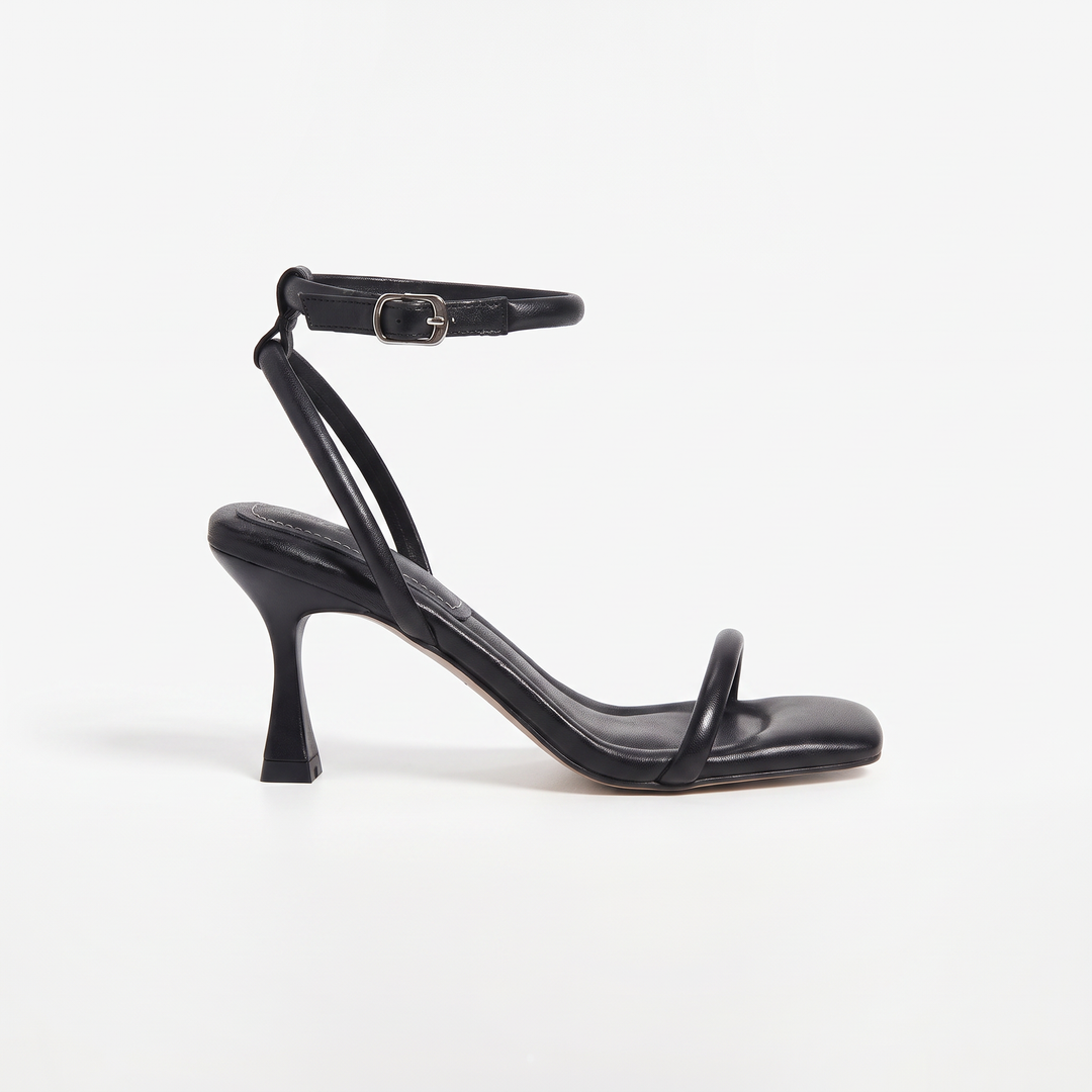 Black Ankle Strap Kitten Heel Sandals