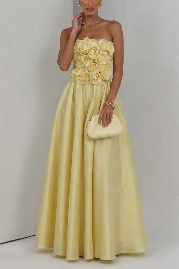 Seraphina 3D Rosette Strapless Midi Dress