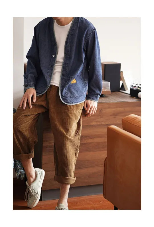 Men's Denim Jacket with V-Neck - Milo