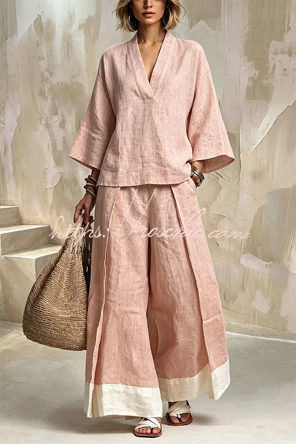 Minimalist V-Neck Linen Co-ord Set