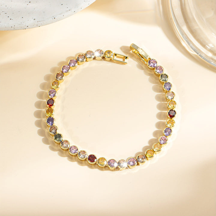 Elegant Multicolor Gemstone Gold Plated Tennis Bracelet - Elena Harper