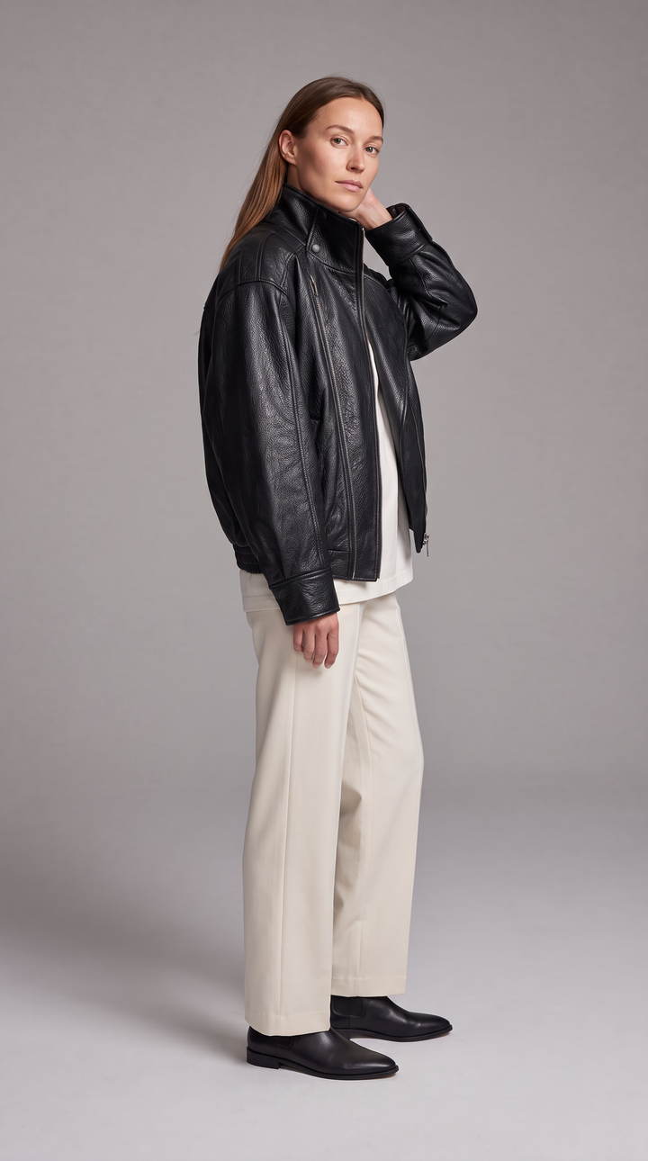 Black Stand Collar Zip Up Jacket
