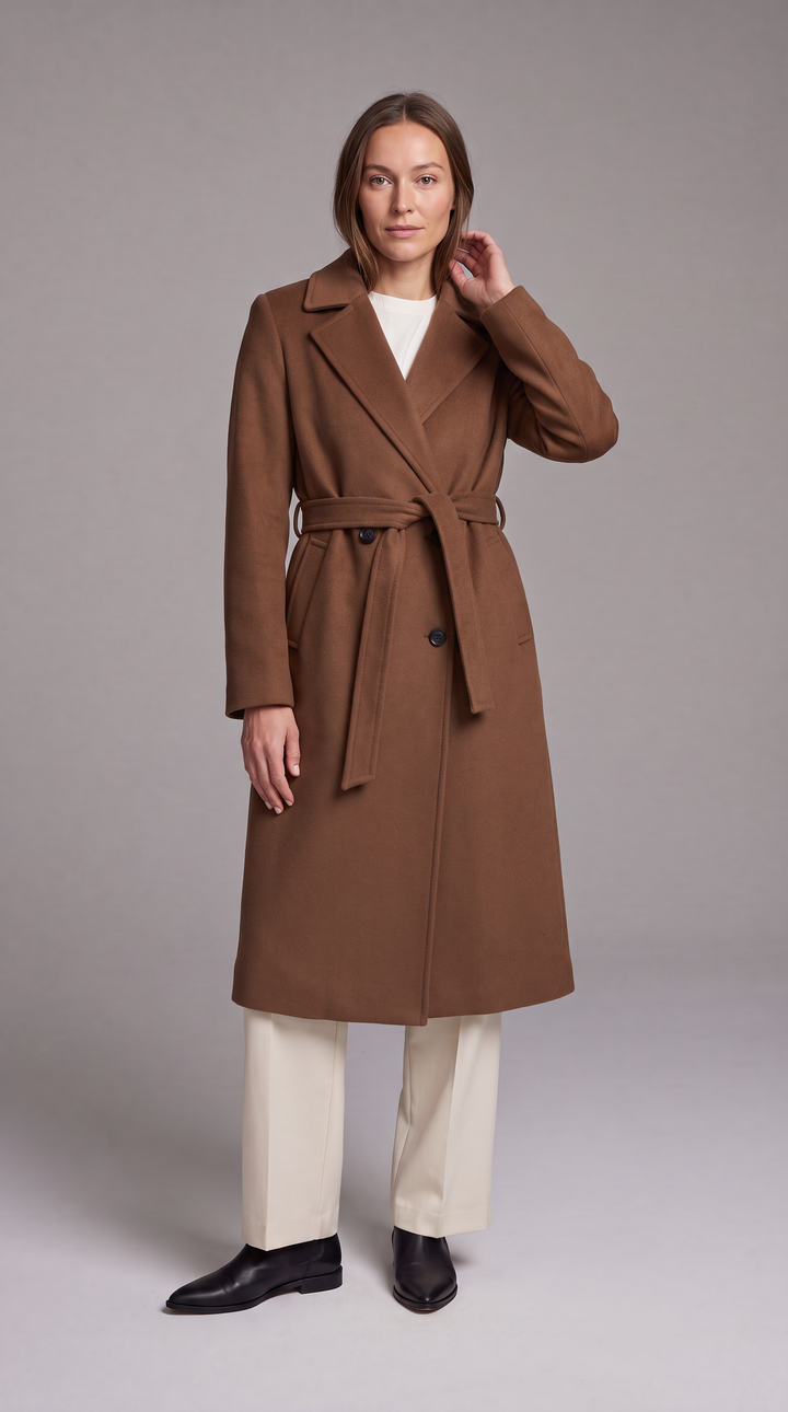 Double Breasted Longline Coat With Belt
