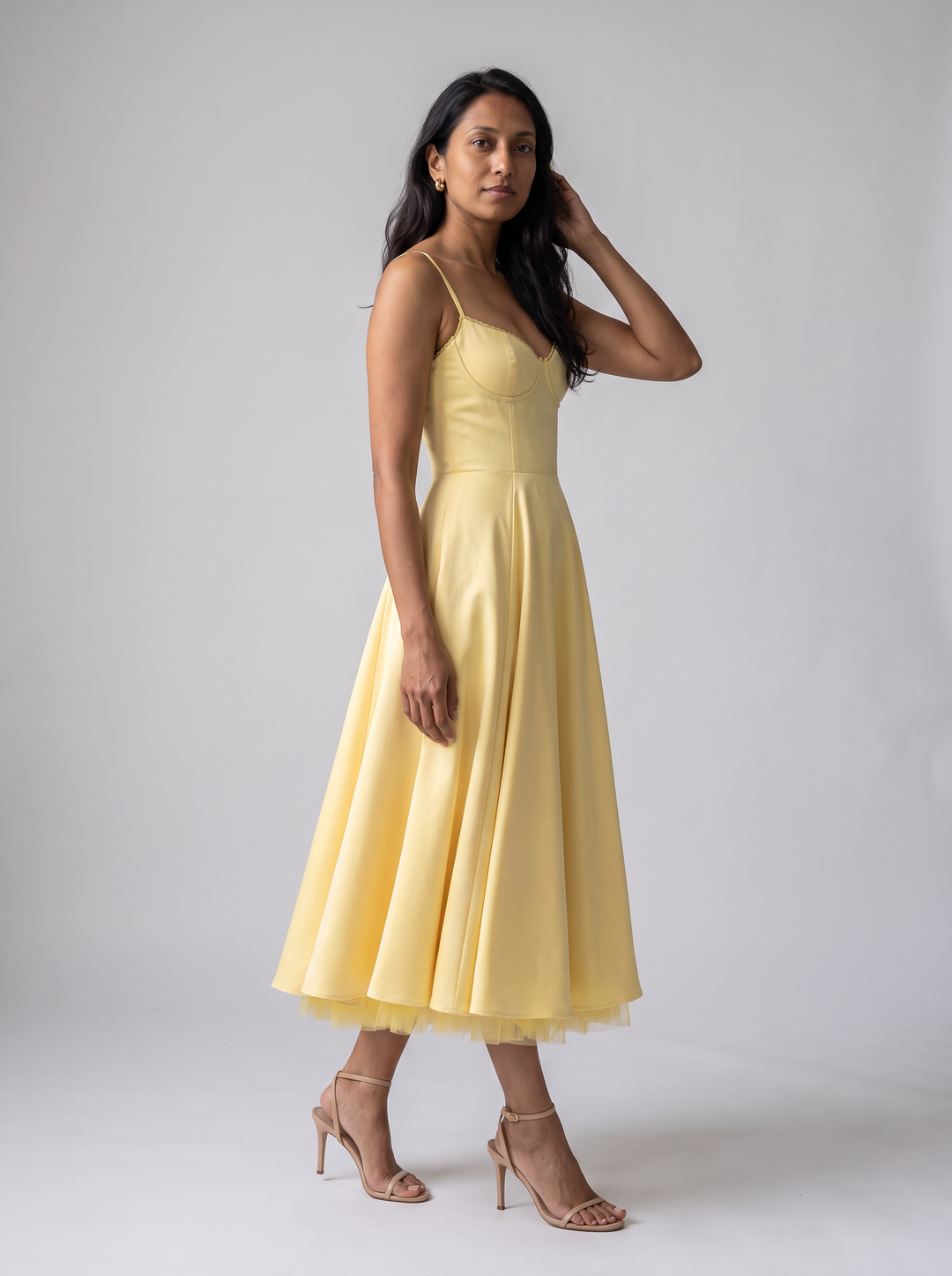 Yellow Tulle Midi Dress Wedding Guest