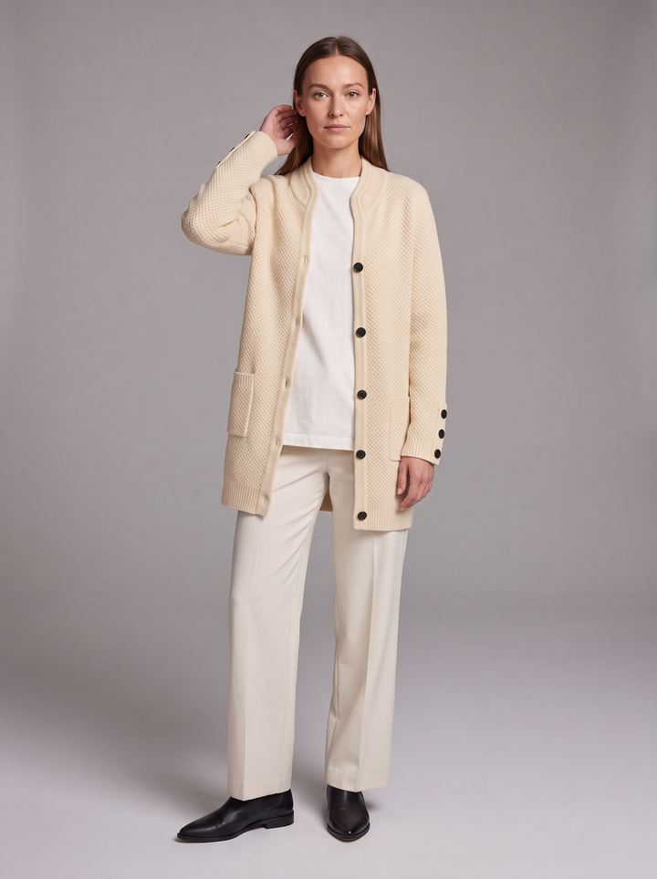 Beige Long Knit Cardigan Autumn Style