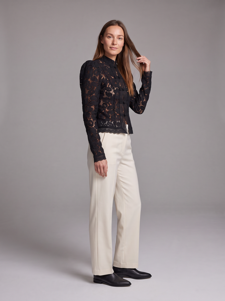 Black Lace High Neck Long Sleeve Top