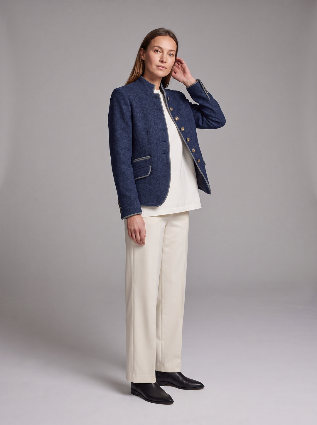 Blue Button Placket Cardigan Office Style