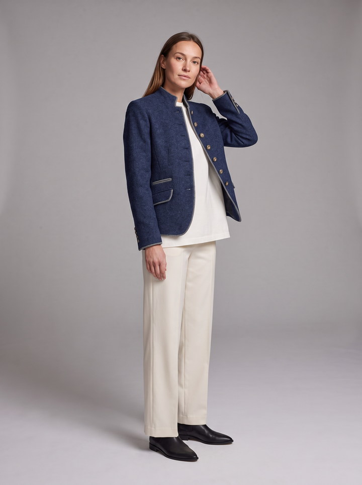 Blue Button Placket Cardigan Office Style