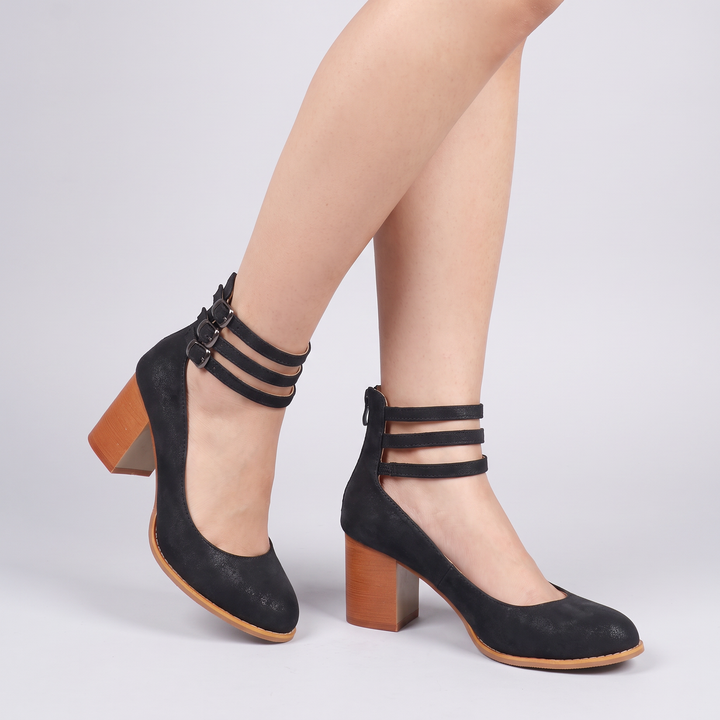 Black Mary Jane Buckle Chunky Heels