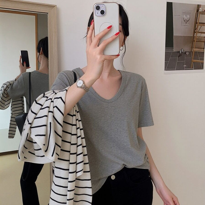 Women's Basic Short Sleeve T-Shirt Loose Slim Fit