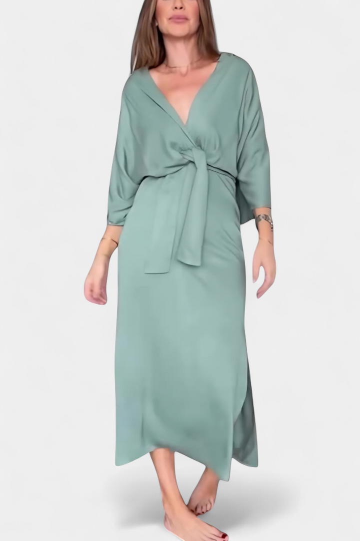 Ayla Casual leisure dress, V-neck and button placket., view 3 - Elena Harper