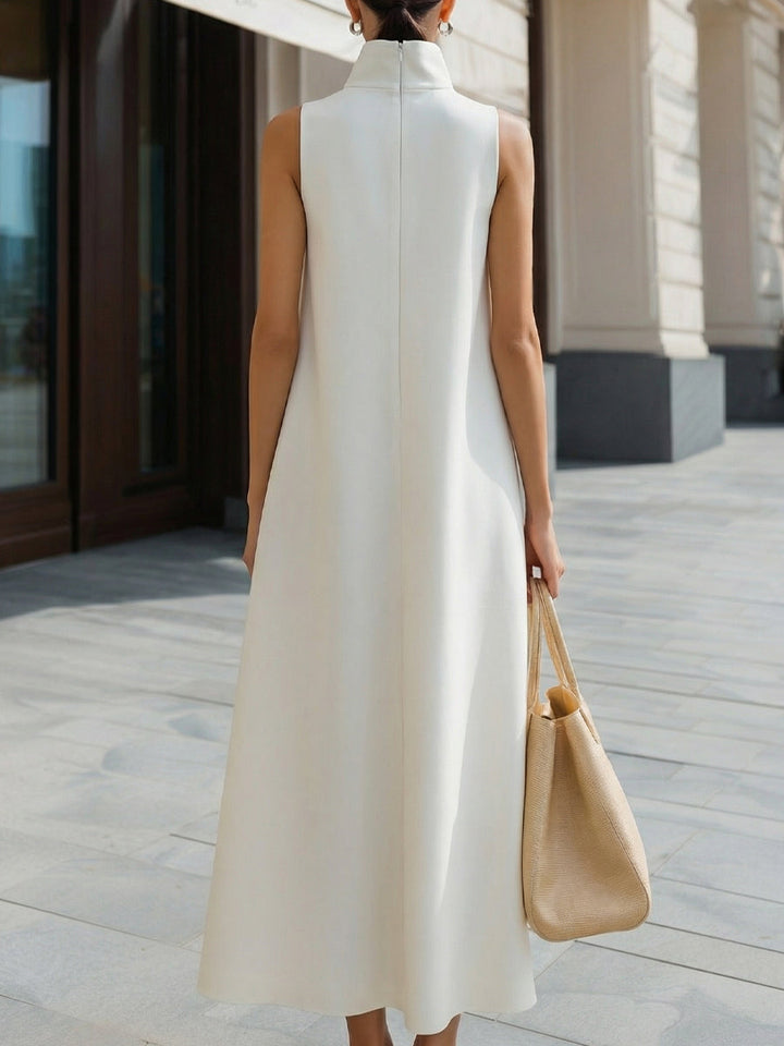 Asymmetric High-Neck Flowing A-Line Maxi Dress - Elena Harper