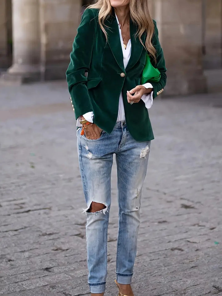 Caroline - Elegant Buttoned Velvet Blazer