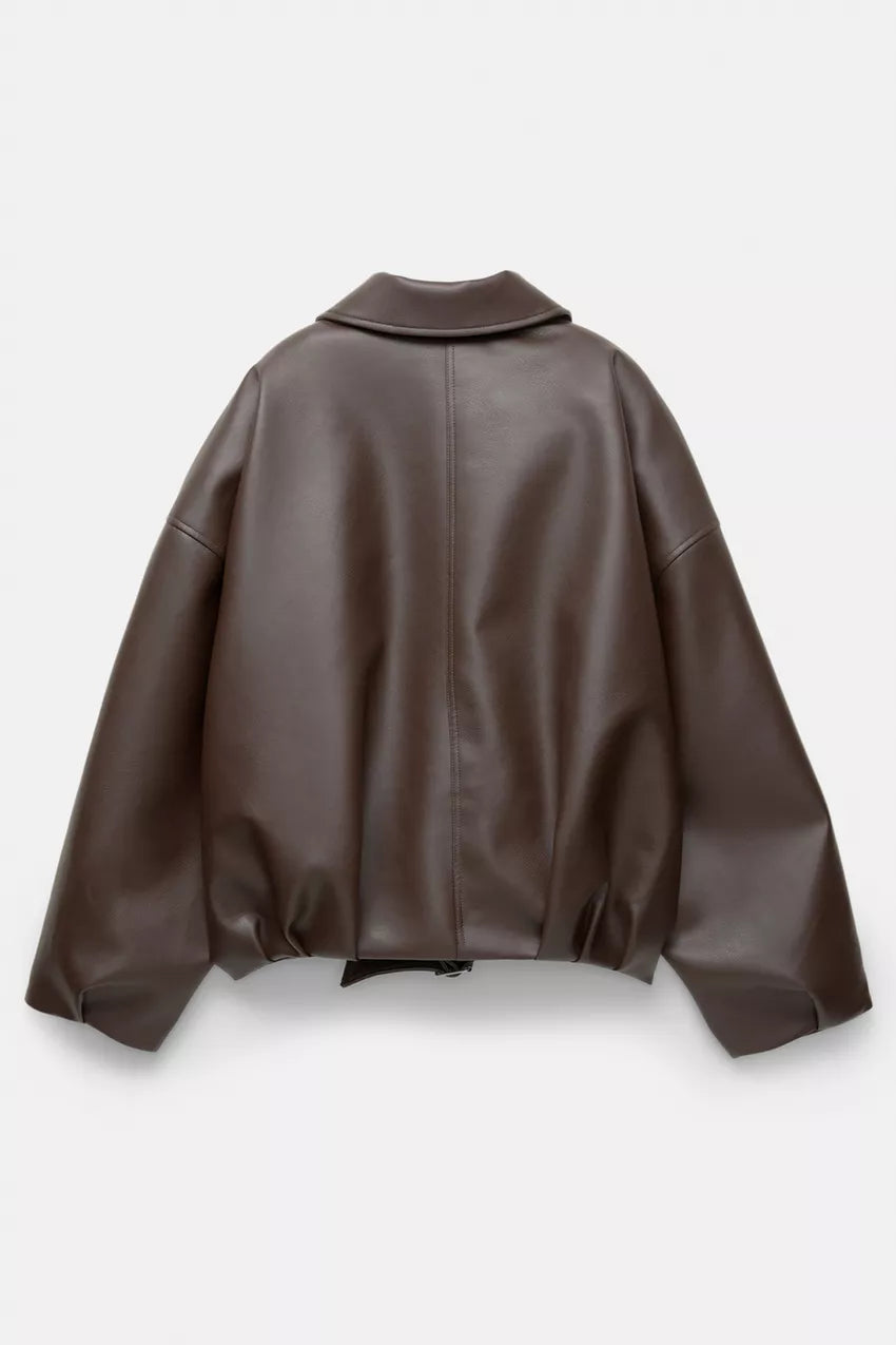 Rosalinda Shiny Leather Jacket, view 6 - Elena Harper