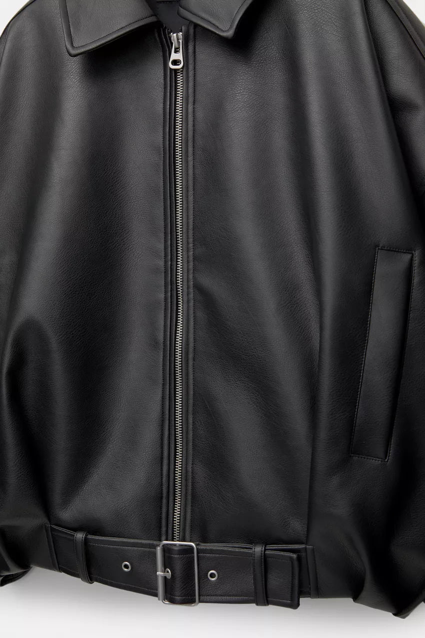 Rosalinda Shiny Leather Jacket, view 10 - Elena Harper