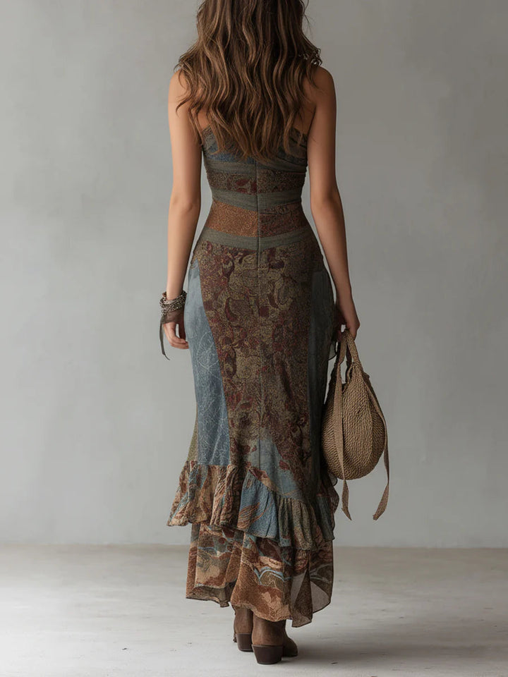 Elena Bold One-Shoulder Printed Maxi Dress with Ruffled Slit - Elena Harper