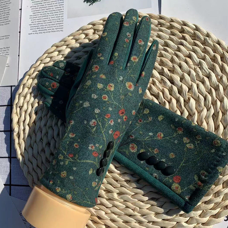 Warm Floral Printed Gloves