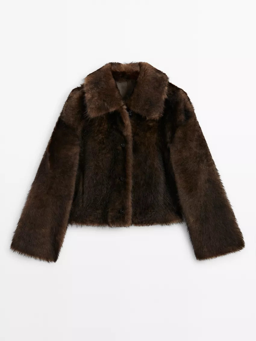 Kurie Reversible Leather Jacket with Fur Collar, view 3 - Elena Harper