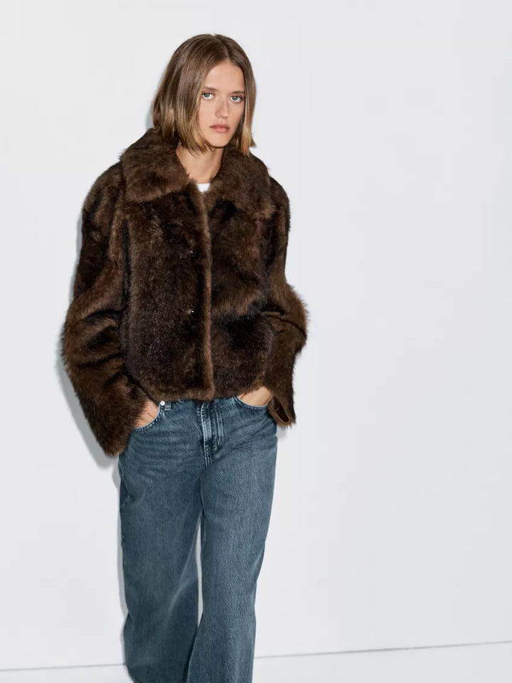 Kurie Reversible Leather Jacket with Fur Collar, view 2 - Elena Harper