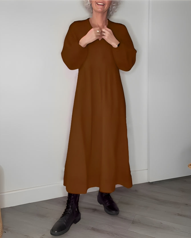 Amanda Elegant Long Sleeve V-neck Maxi Dress - Elena Harper