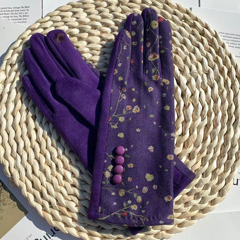 Warm Floral Printed Gloves